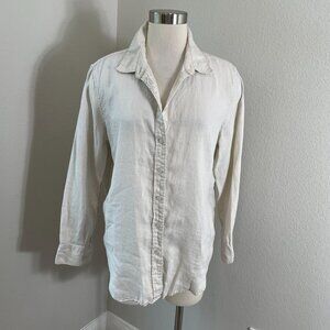 Quince Womens Large 100% European Linen Button Up Shirt Tan Long Sleeve Top
